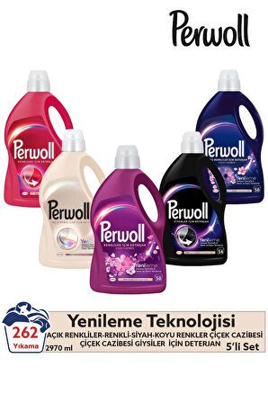 Perwoll Sıvı Çamaşır Deterjanı 3 x 2,97L (162 Yıkama)  Siyah+ Renkli + Beyazlar + 2 x 2,75 (100 Yıkama) Çiçek Cazibesi + Çiçek Cazibesi Koyu Renkler
