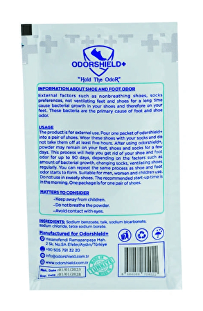 Odorshield+ 4 Adet Ayakkabı - Ayak Kokusu Giderici / Önleyici Toz 15gr.