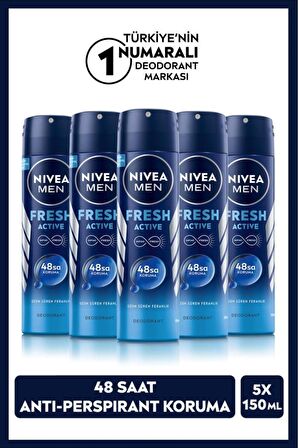 Nivea Men Erkek Sprey Deodorant Fresh Active 150 Mlx5adet,48 Saat Deodorant Koruması