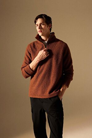 DeFacto Regular Fit Dik Yaka Fermuarlı Pelüş Sweatshirt B6493AX24SPBN319