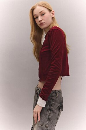 DeFacto Coool Fitted Bisiklet Yaka Basic Düz Crop Uzun Kollu Tişört C4469AX24SPBR182