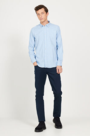 Erkek Açık Mavi Slim Fit Dar Kesim Düğmeli Yaka Flanel Oduncu Gömlek