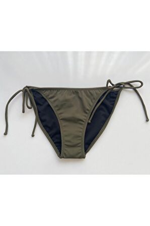 Haki Kenarları ince İp Bağlama Detaylı Bikini Altı