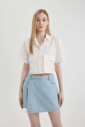DeFacto Coool Oversize Geniş Kalıp Poplin Kısa Kollu Gömlek C0739AX24SPWT32