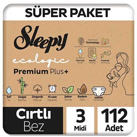 Sleepy Ecologic Premium Plus Süper Paket Bebek Bezi 3 Numara Midi 112 Adet