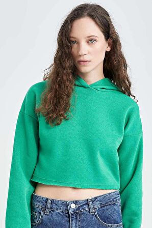 DeFacto Crop Kapüşonlu Basic Düz Sweatshirt Z9510AZ22AUGN49