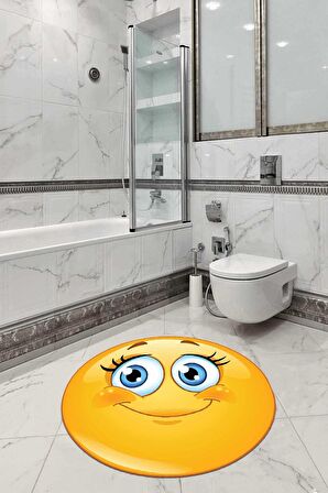 Sarı Smiley Banyo Halısı Klozet Yuvarlak Paspas Seti BS297