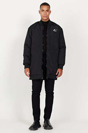 Erkek Siyah Oversize Geniş Kesim Kolej Yaka Mont