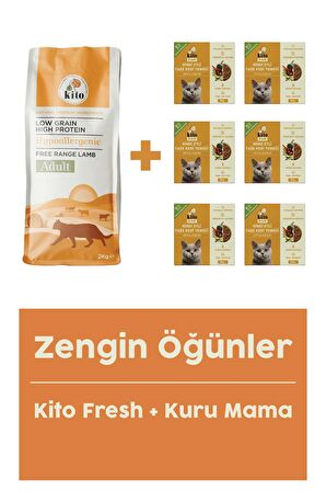  Yetişkin Kedi Maması 2 KG + Hindi Etli Kito Fresh X 6