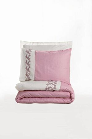 Cotton Box Brode Nakışlı Çift Kişilik Saten Nevresim Takımı Niobe Pembe