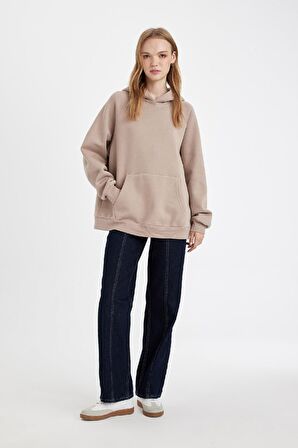 DeFacto Oversize Fit Kapüşonlu Kalın Kumaş Basic Sweatshirt C7805AX24WNBG268
