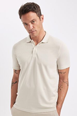 Slim Fit Kıvrılmaz Polo Yaka Kol Bantlı Pamuklu Tişört