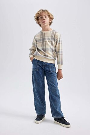 DeFacto Erkek Çocuk Bisiklet Yaka Desenli Flanel Sweatshirt B5390A823WNBG387