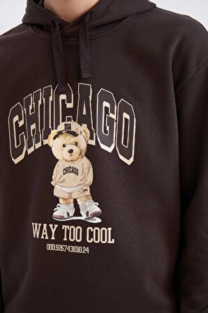 DeFacto Boxy Fit Kapüşonlu Baskılı Sweatshirt D0853AX24AUBN337