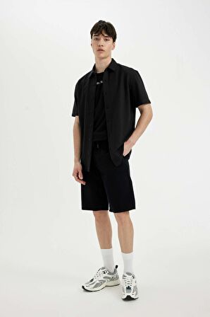 DeFacto Regular Fit Düz Paça Gabardin Bermuda Şort C5397AX24SMBK81