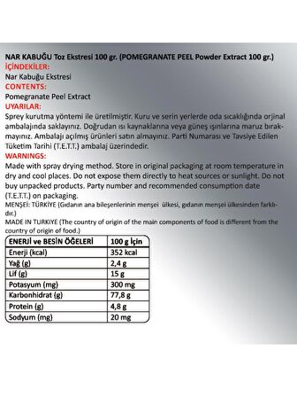 Nar Kabuğu Toz Ekstresi Cam 100 Gr