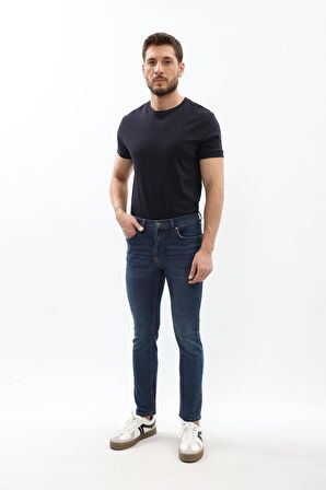 Erkek Slim Fit Likralı Mavi Jean Pantolon