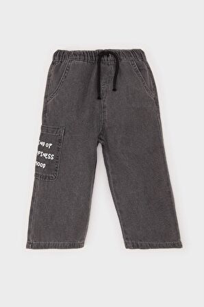 DeFacto Erkek Bebek Beli Lastikli Cepli Baskılı Jean Pantolon E0800A525SPNM36