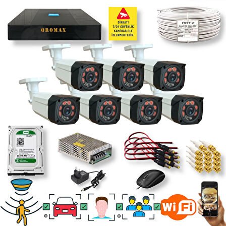 7 Kameralı Set - Araç İnsan Yüz Tanımalı Hareket Algilayan 1080P Gece Görüşlü 5MP Sony Lens Güvenlik Kamerasi Seti 7808