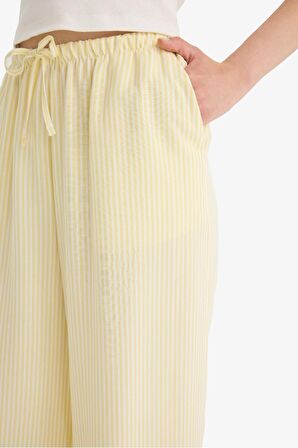 DeFacto Coool Wide Leg Çizgili Normal Bel Keten Karışımlı Pantolon E6129AX25SMYL118