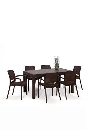 Rattan Lüx Dikdörtgen Kahve Masa Takımı Bahçe&Balkon