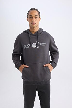 DeFactoFit NBA Golden State Warriors Boxy Fit Kapüşonlu Baskılı Kalın Sweatshirt D0674AX24AUAR231