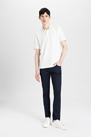 DeFacto New Regular Fit Waffle Kısa Kollu Basic Düz Beyaz Polo Tişört B4508AX24SPWT32