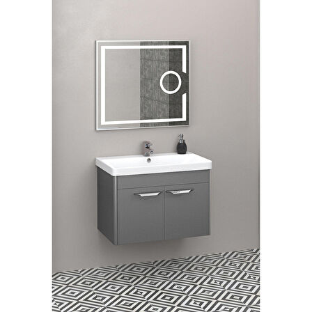 MAUNA 80 CM BANYO DOLABI LED MERCEK AYNALI ANTRASİT - BOY DOLAP HARİÇ