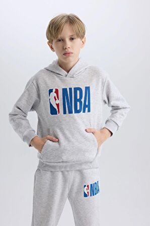 DeFacto Erkek Çocuk Gri NBA Wordmark Kapüşonlu Kalın Sweatshirt D4857A824WNGR400