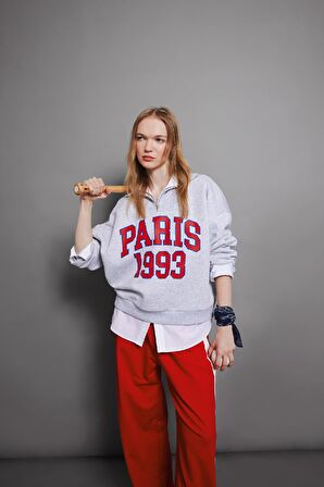 DeFacto Coool Oversize Geniş Kalıp Yarım Fermuarlı Baskılı Kalın Sweatshirt D4762AX24AUGR210