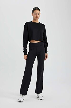 DeFactoFit Sporcu Jogger Eşofman Altı Geniş Bol Paça Basic Düz Skuba Dalgıç Kumaş A0566AX24SPBK81