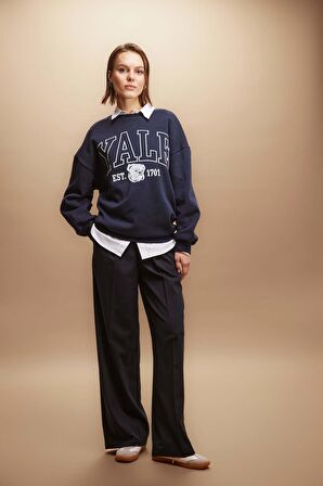 DeFacto Yale University Oversize Fit Bisiklet Yaka Kalın Sweatshirt B2539AX23WNNV199