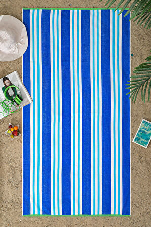 Özdilek Cannes Stripe Blue Kadife Plaj Havlusu 86x162 cm