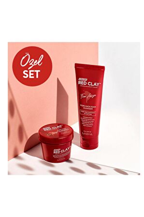 Missha Red Clay Yağlı Cilt için Temizleyici Yüz Temizleme Köpüğü 120 ml & Kil Maskesi 