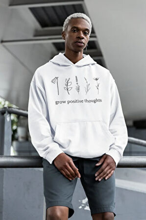 Grow Positive Thoughts Baskılı Unisex Oversize Hoodie