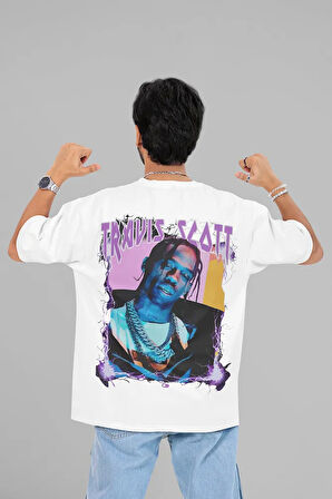 Tasarım Travis Scott Baskılı Unisex Oversize Rapper Tişört