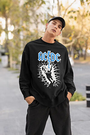 AC DC Baskılı Unisex Oversize Rock Metal Müzik Grubu Sweatshirt