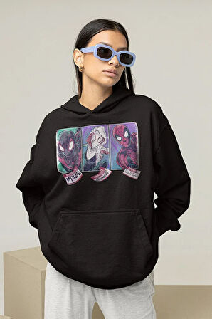 Örümcek Adam Karakterler Baskılı Unisex Oversize Hoodie