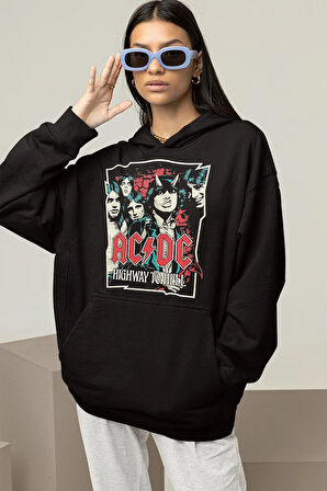 AC DC Highway To Hell Baskılı Unisex Oversize Rock Metal Hoodie