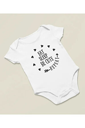 Yemek Ye, Uyu, Sevimli Ol, Tekrar Et Yazılı Pamuklu Yumuşak Unisex Çıtçıtlı Body Zıbın