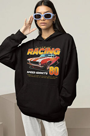 Racing Speed Addicts 80 Baskılı Unisex Oversize Araba Hoodie