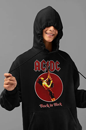 Ac Dc Back In Black Baskılı Unisex Oversize Rock Metal Hoodie