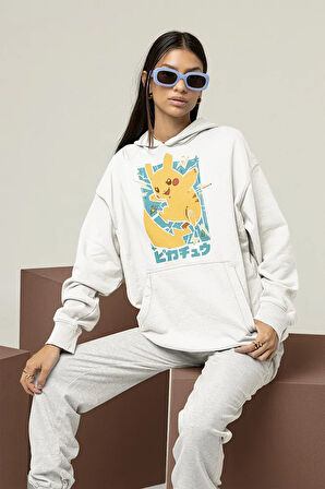 Çizgi Film Pokemon Pikaçu Baskılı Unisex Oversize Hoodie