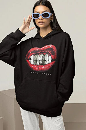 Money Talks Yazılı Unisex Oversize Hoodie