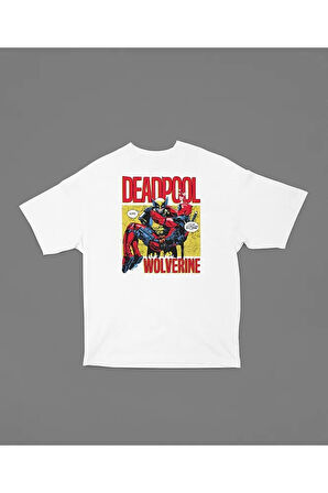 Marvel Wolverine x Deadpool Baskılı Unisex Tişört, Oversize Film Tişört