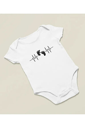 Tasarım Bebek Kalp Atış Ritmi Baskılı Pamuklu Yumuşak Unisex Çıtçıtlı Body Zıbın