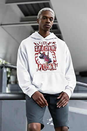 Spider-Punk Baskılı Unisex Oversize Örümcek Adam Hoodie