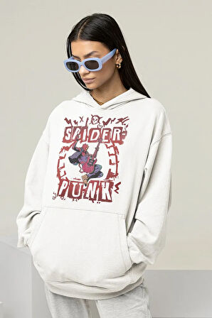 Spider-Punk Baskılı Unisex Oversize Örümcek Adam Hoodie