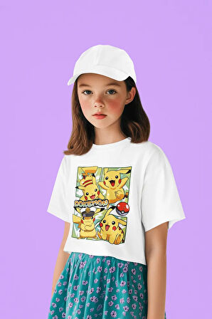 Pokemon Pikaçu Baskılı Unisex Çizgi Film Çocuk Tişört (1-12 YAŞ)