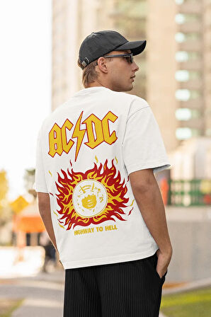 Highway To Hell AC DC Baskılı Unisex Oversize Rock Metal Müzik Grubu Tişört